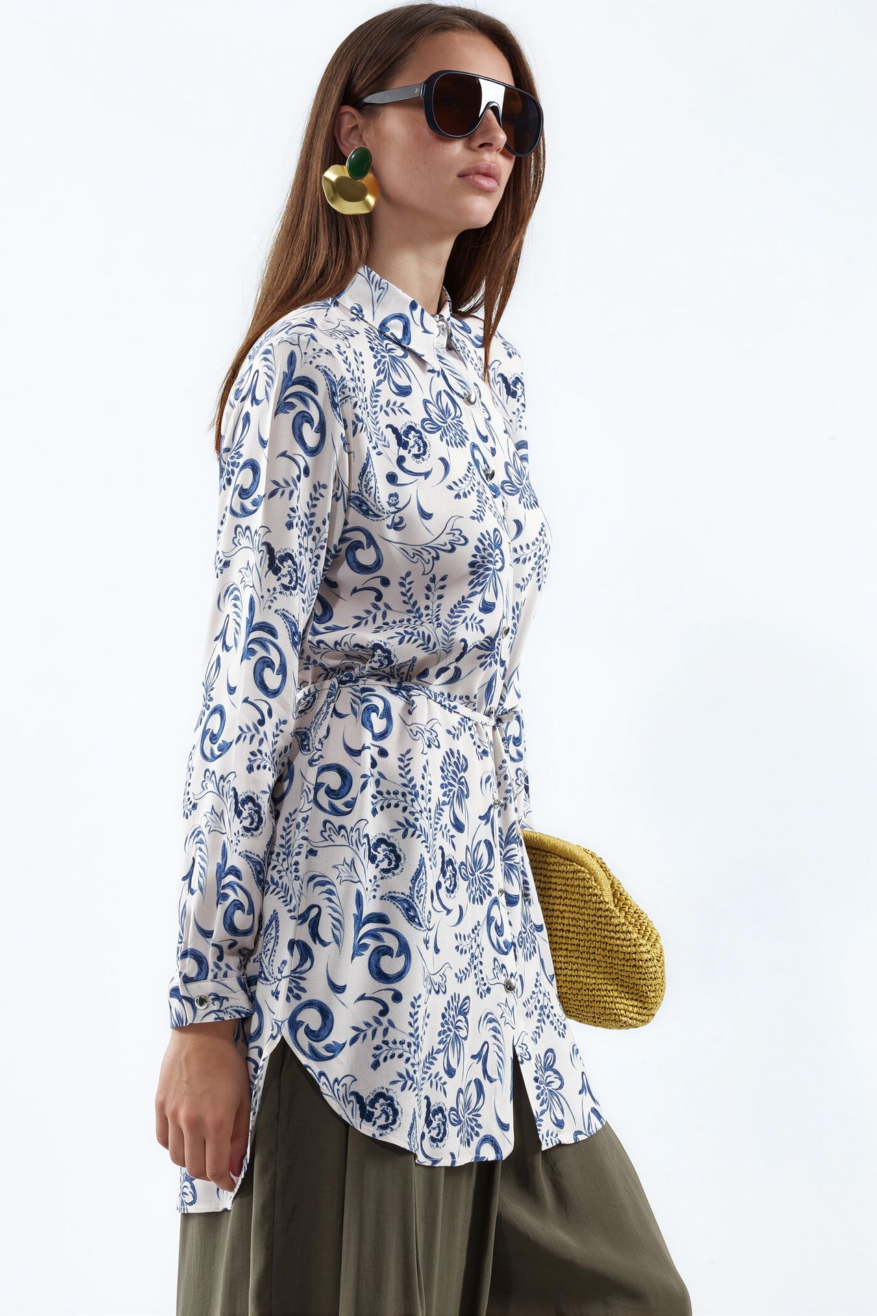 BDART Floral Viscose Crepe Belted Long Shirt 2