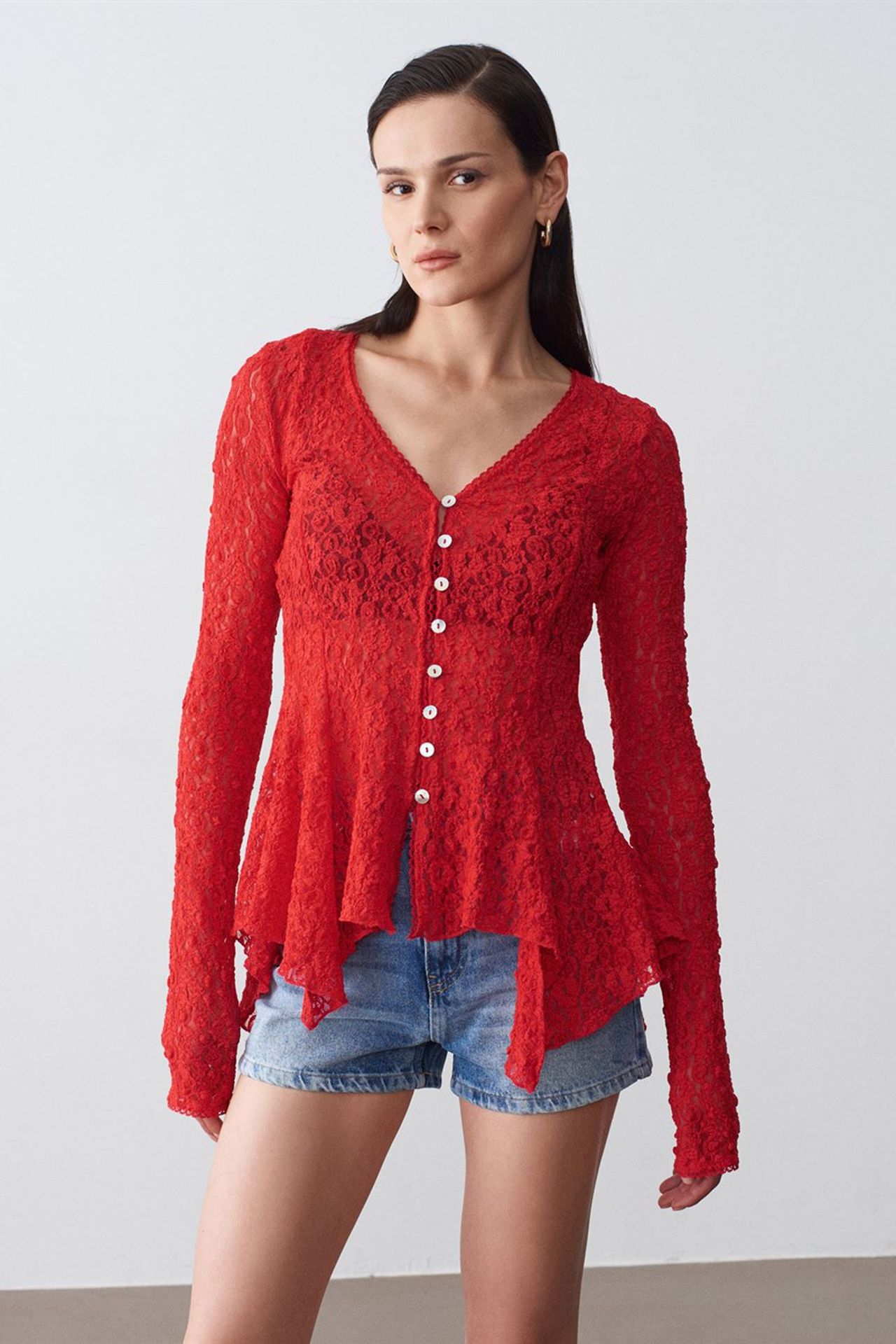 DILVIN Lace V-Neck Button Cardigan 3