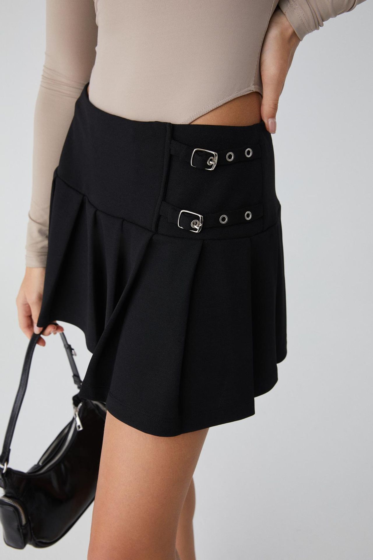 GRIMELANGE High Waist Pleated Skater Mini Skirt 4