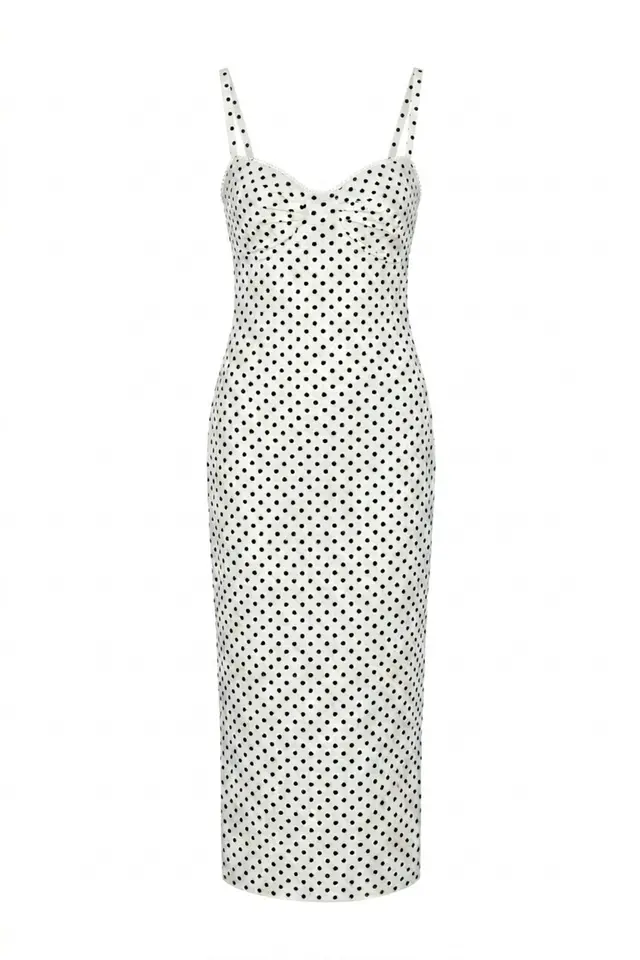 Mixray Strapless Polka Dot Bodycon Midi Dress