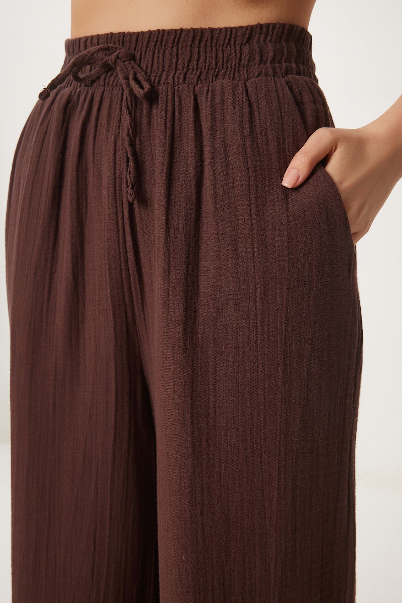 ISTANBUL Wide Leg Drawstring Waist Pants with Binding Detail 5