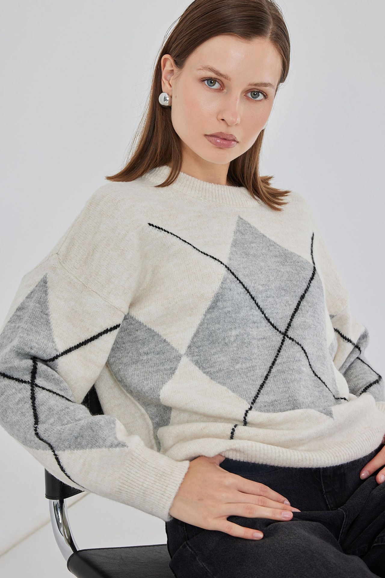 BDART Oversized Argyle Crew Neck Jumper 1