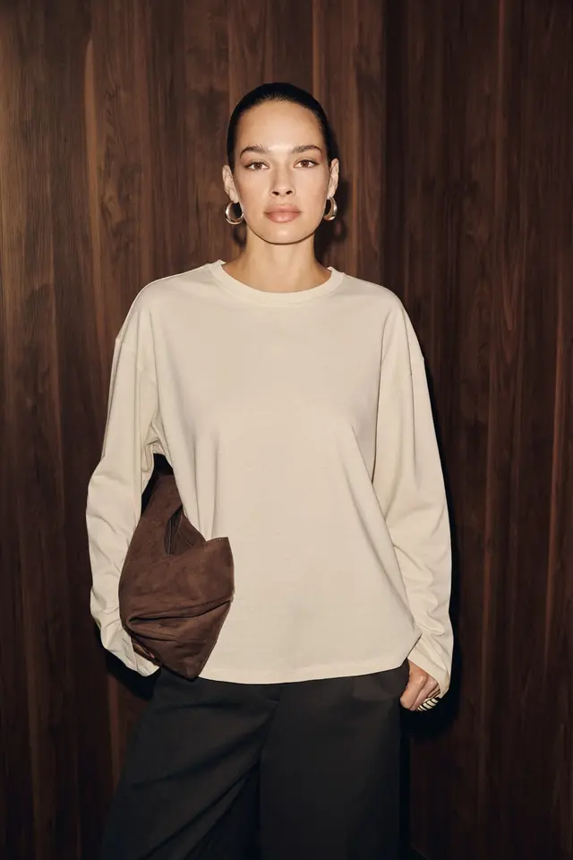 GRIMELANGE Crew Neck Long Sleeve Blouse