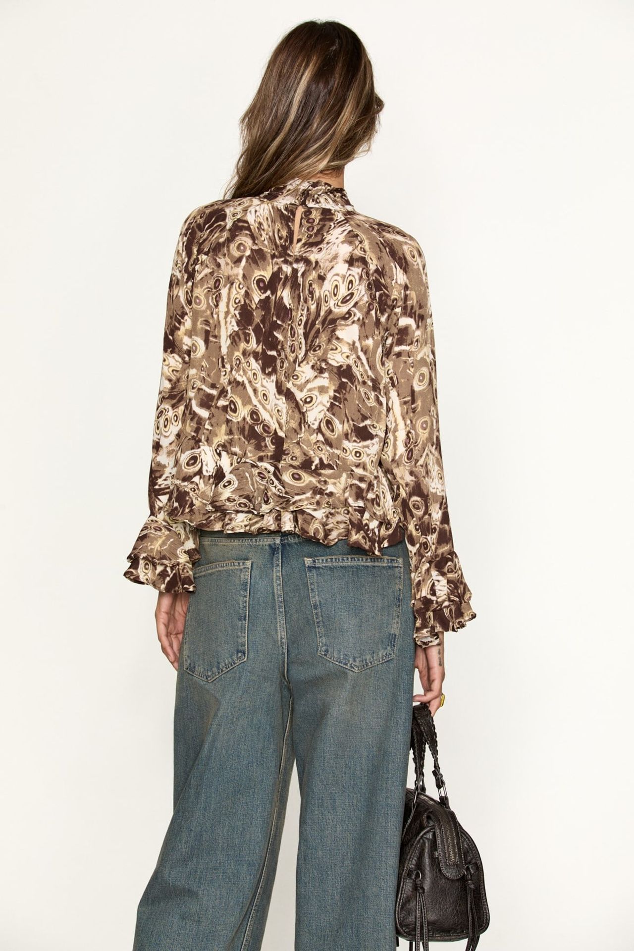 GRIMELANGE Abstract Chiffon Shirt Collar Blouse 2