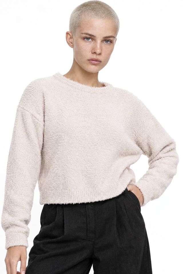 Mixray Plush Textured Crop Knit Sweater