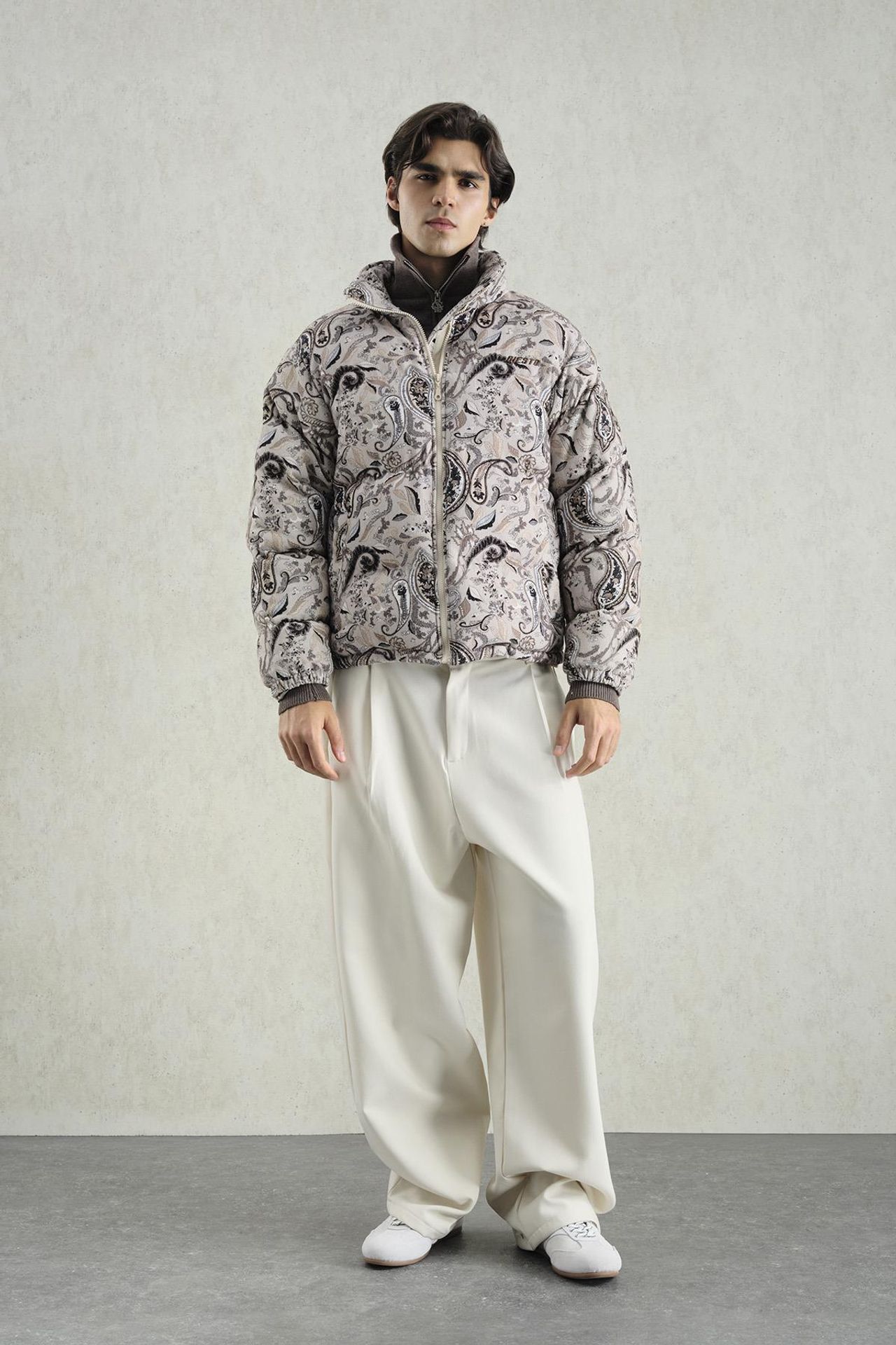 GIESTO Patterned Bomber Puffer Jacket with Zipper Collar 1