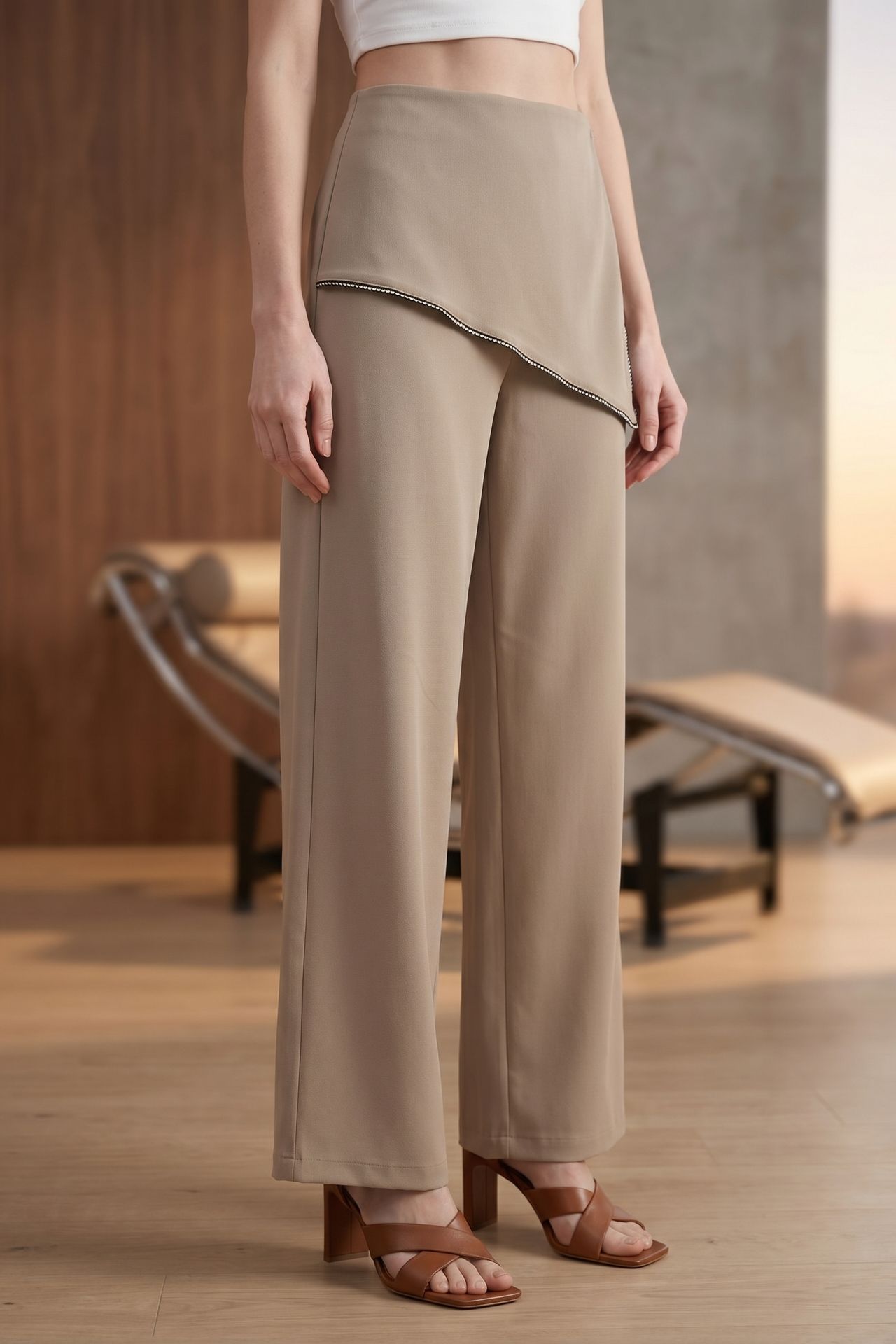 MY FASHION High-Waist Wide-Leg Crepe Trousers 3