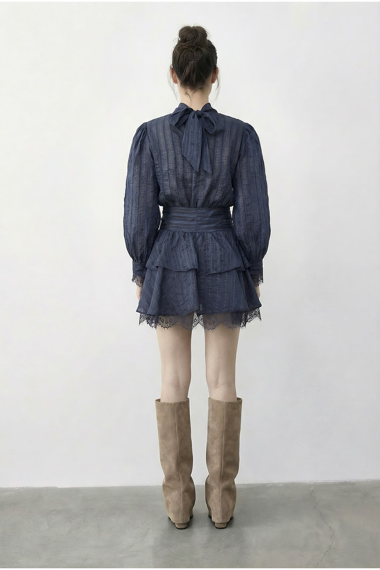 LUCCI Textured Mini Dress with Half Turtleneck and Lace Detail 4