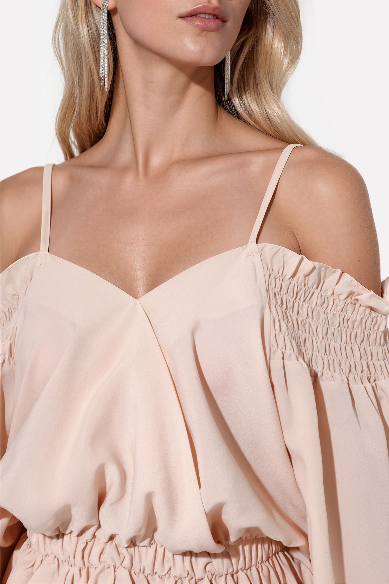 MSN Crop Satin Blouse With Flounce Trim 4
