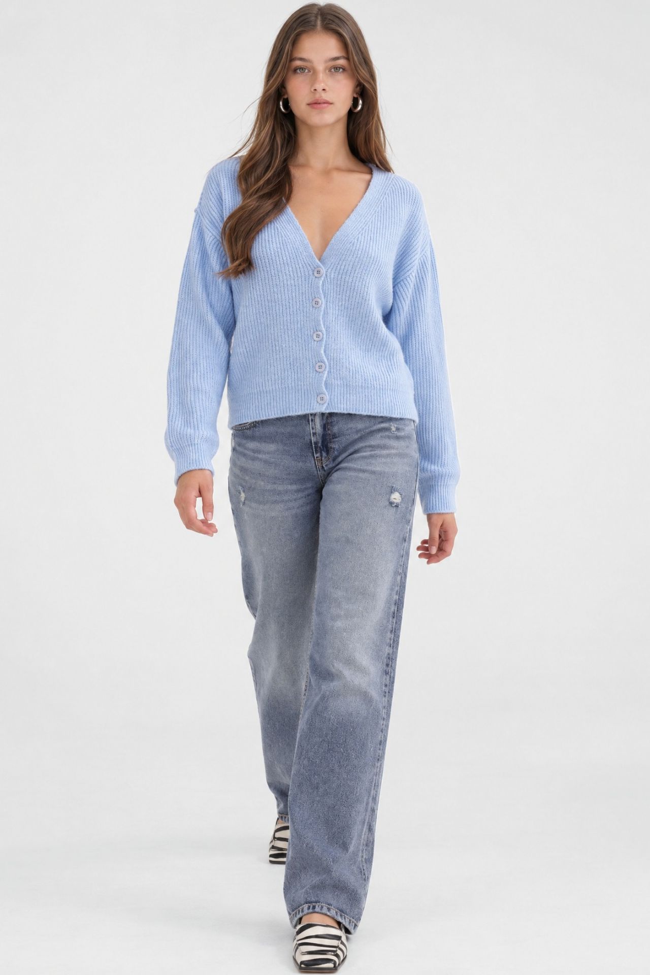 Mixray Textured V-Neck Button Cardigan 3