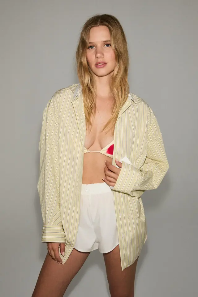GRIMELANGE Oversized Striped Long Shirt