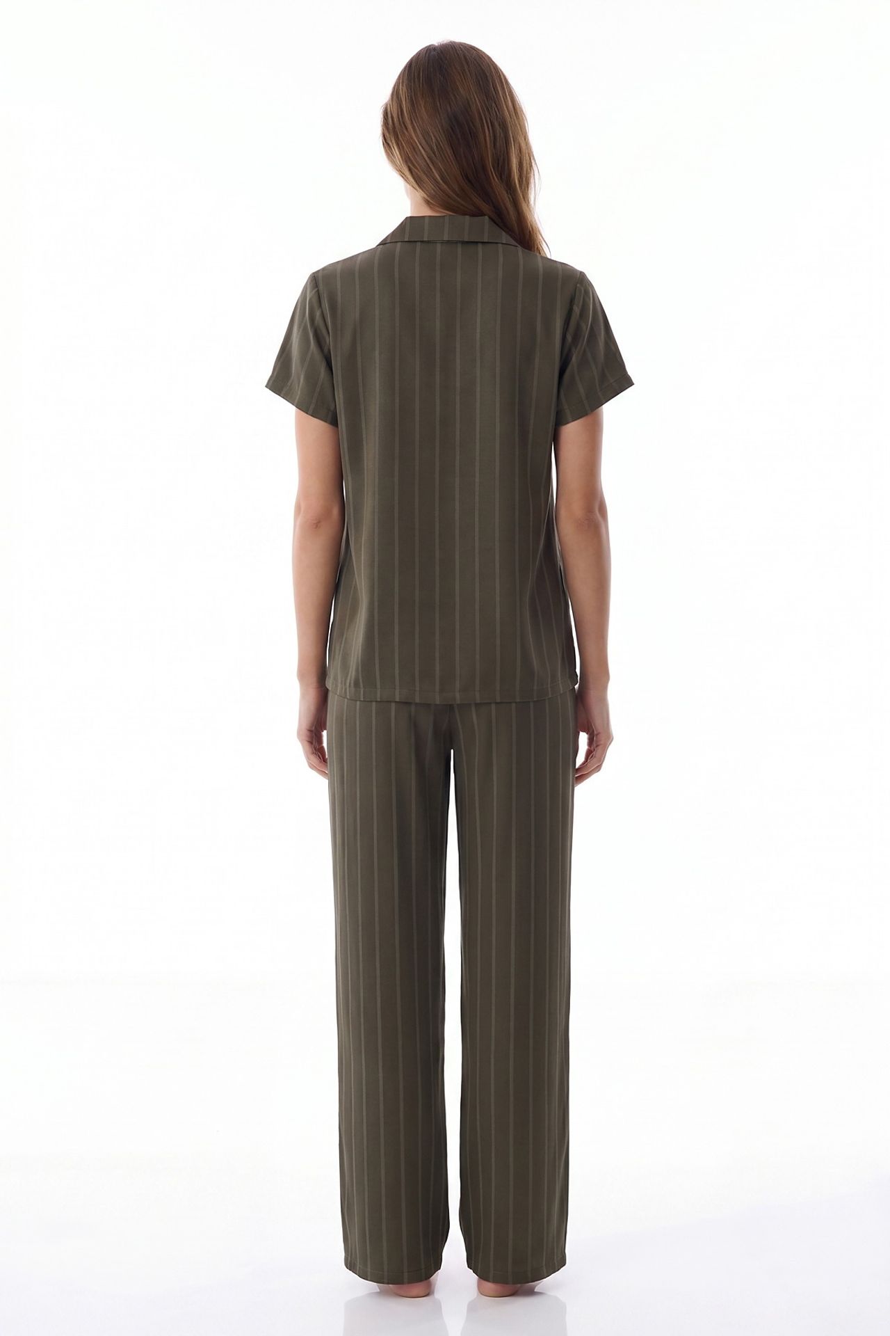 PENTI Rhea Satin Striped Short Sleeve Shirt And Trousers Pajama Set 3