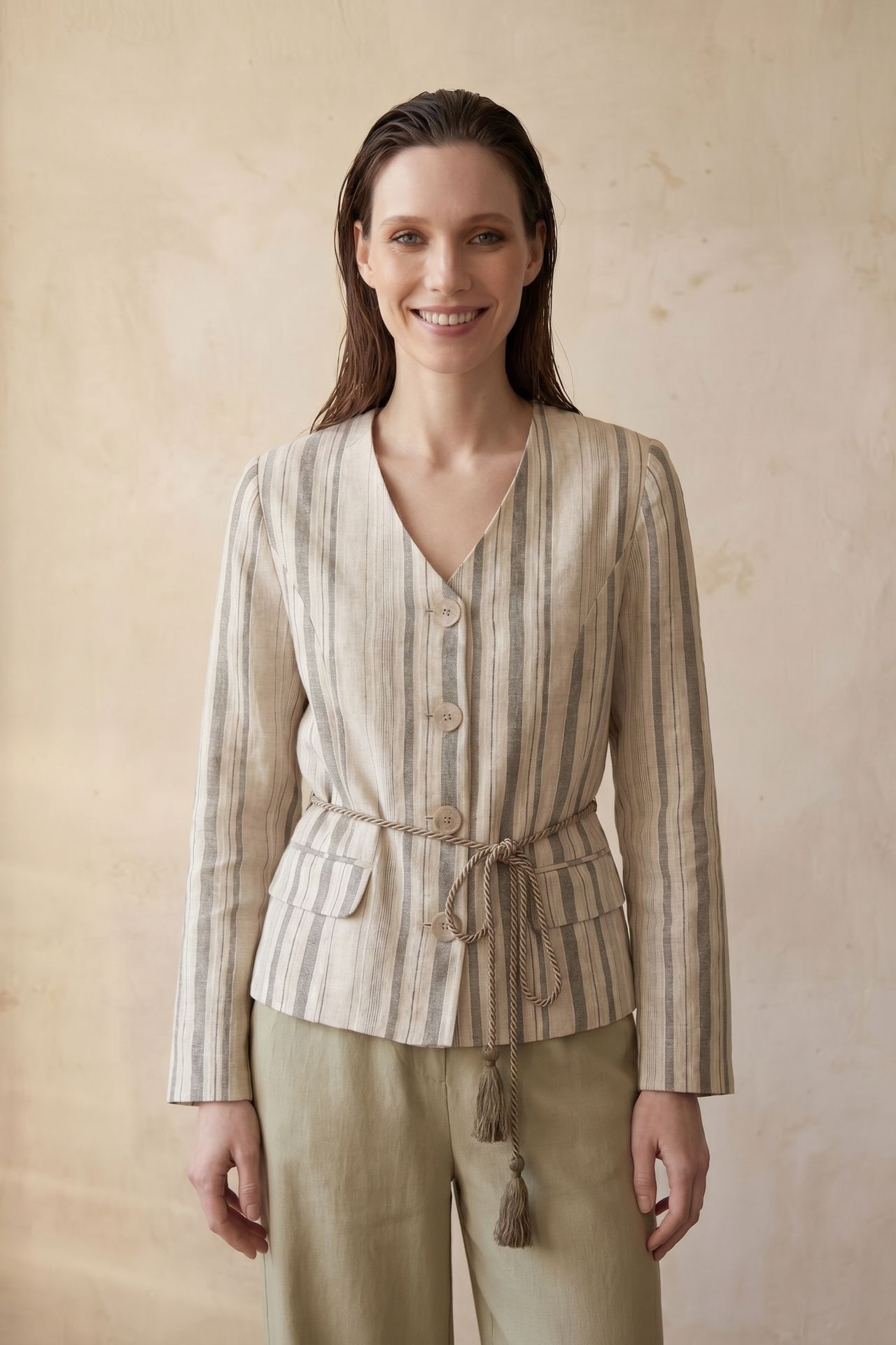 MY FASHION Striped belted poplin jacket 2