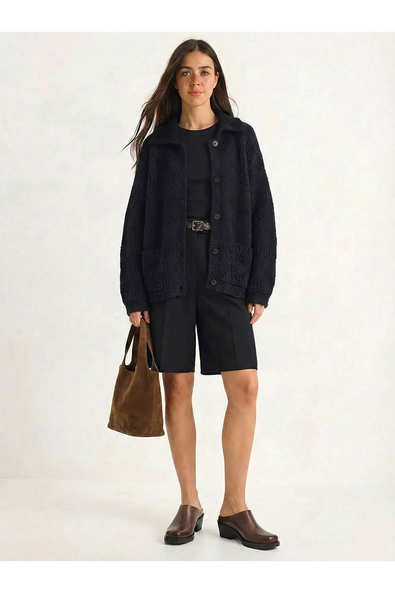 LUCCI Textured Polo Collar Button Cardigan 2