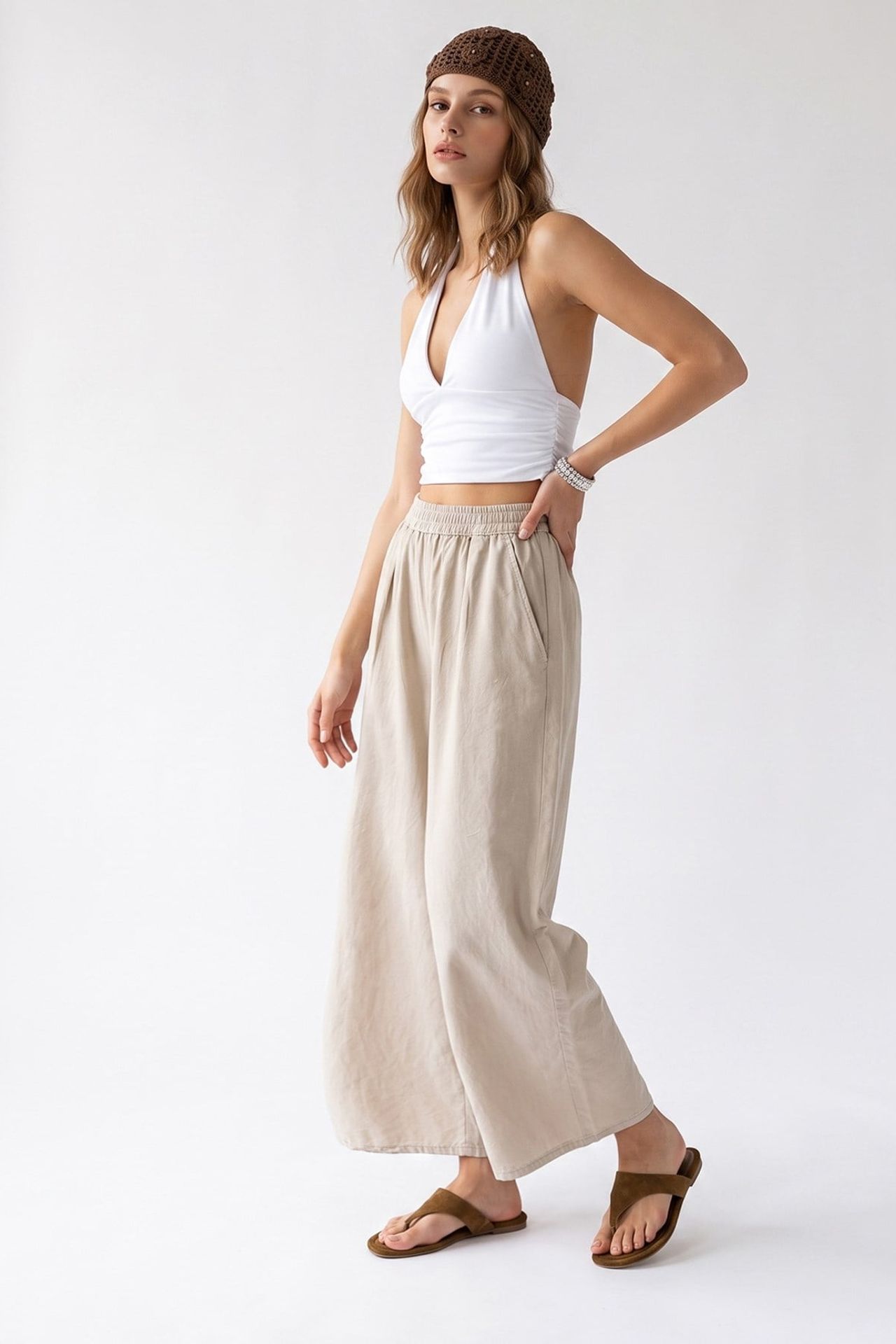 MIXRAY Wide-Leg Tencel Ankle-Length Trousers 2