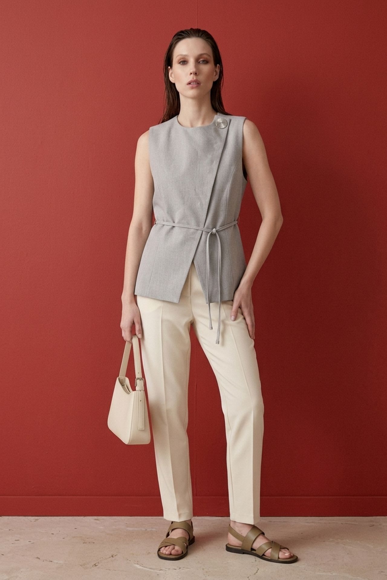 MY FASHION Belted crepe waistcoat 1
