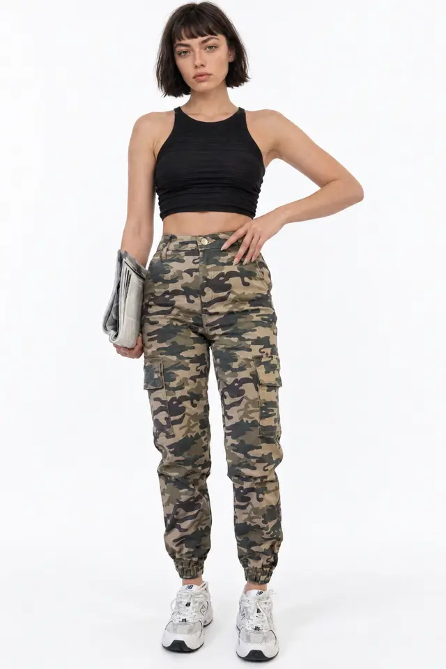SQUALO High Waist Camouflage Cargo Trousers