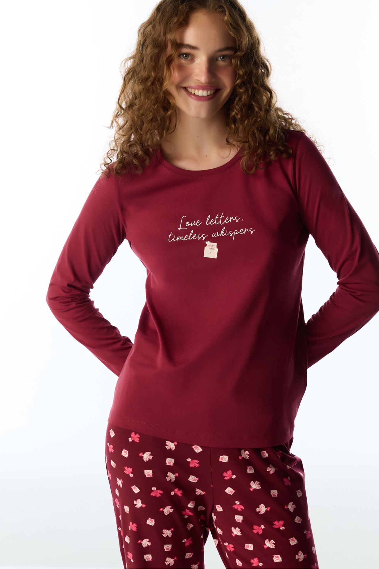 PENTI Letters Bird Pattern Long Sleeve Pajama Set 2