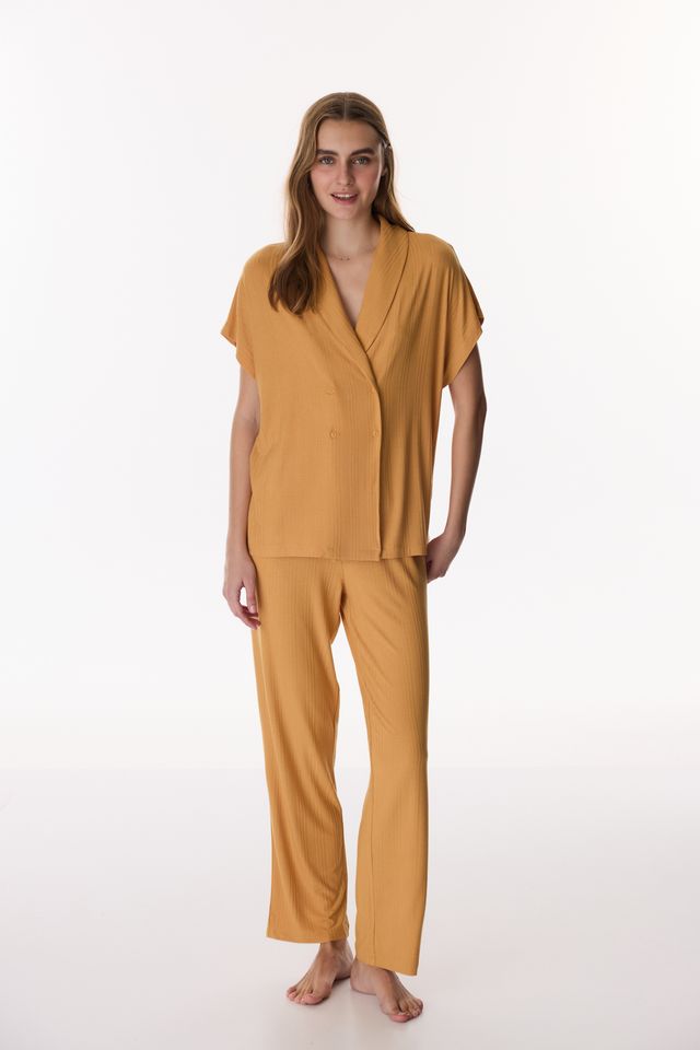 PENTI Cinnamon Margot Ribbed Short-Sleeve Trousers Pyjama Set