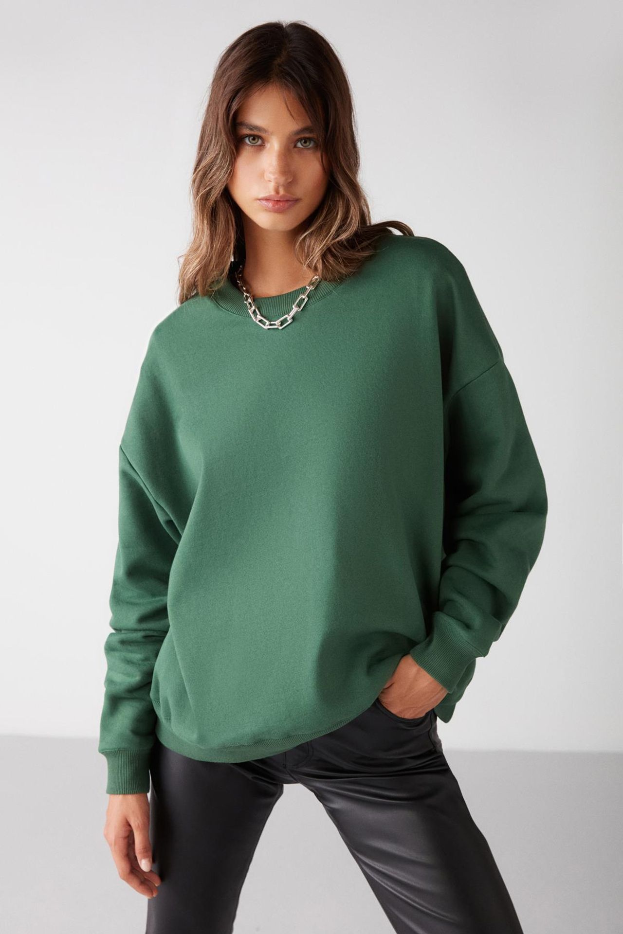 GRIMELANGE Geniş Kesimli Fitilli Bisiklet Yaka Sweatshirt 1