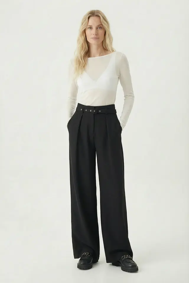 ISTANBUL Pleated Belted Wide Leg Trousers
