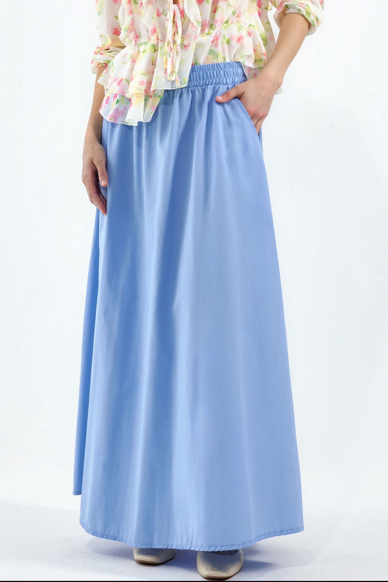 BUSEM Elastic Waist Midi Skirt with Pockets