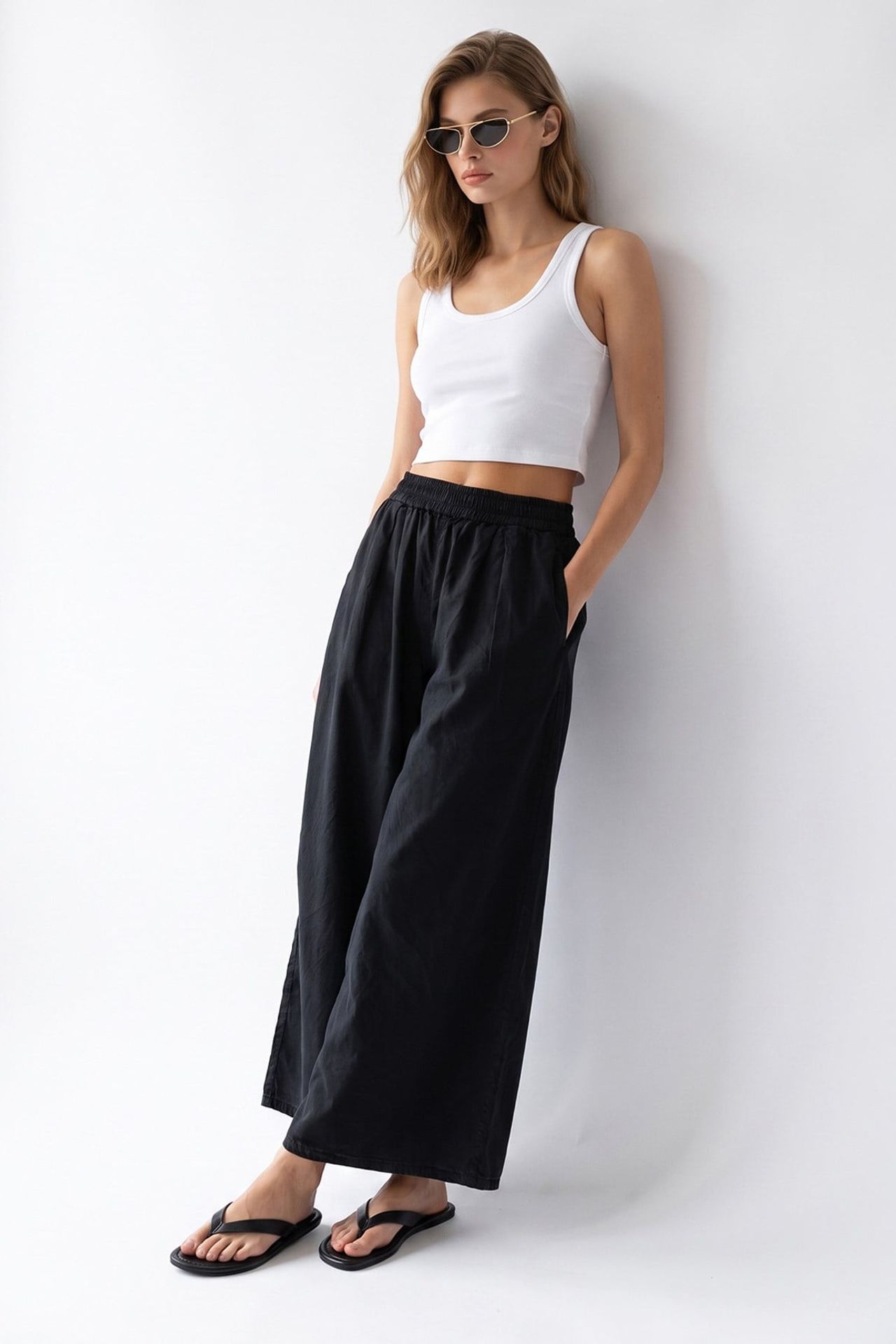 MIXRAY Wide-Leg Tencel Ankle-Length Trousers 2