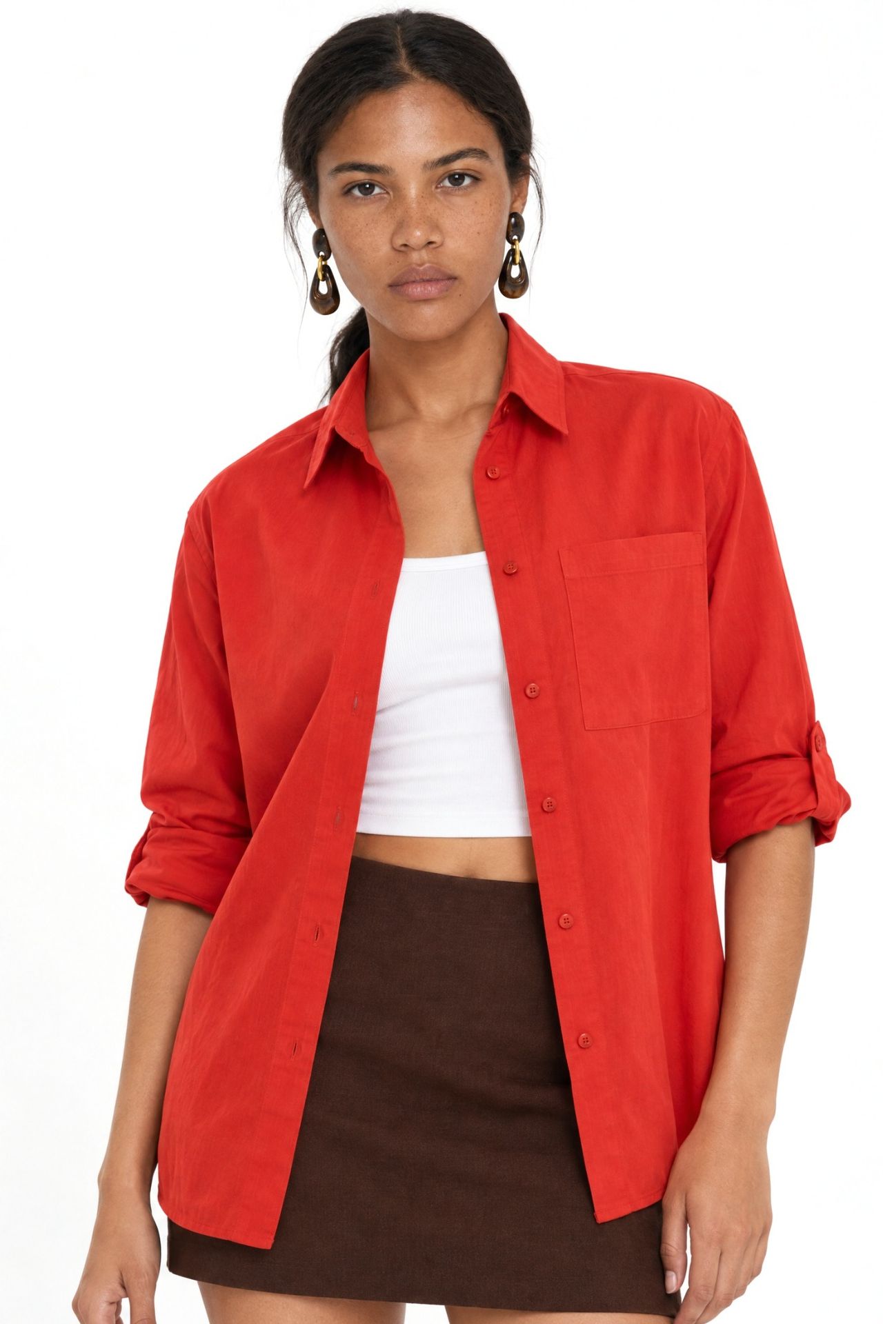 Mixray Long Sleeve Button-Up Shirt with Pocket 1