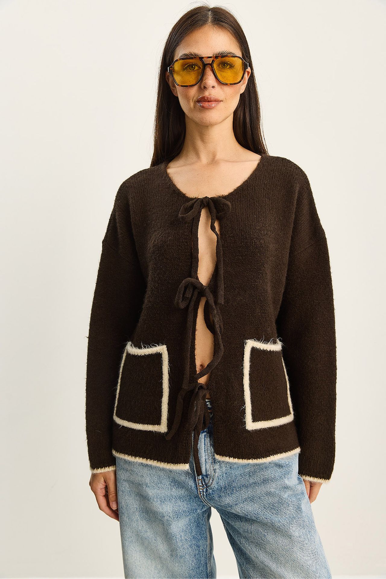 LUCCI Oversized Knit Cardigan with Tie Closure 2