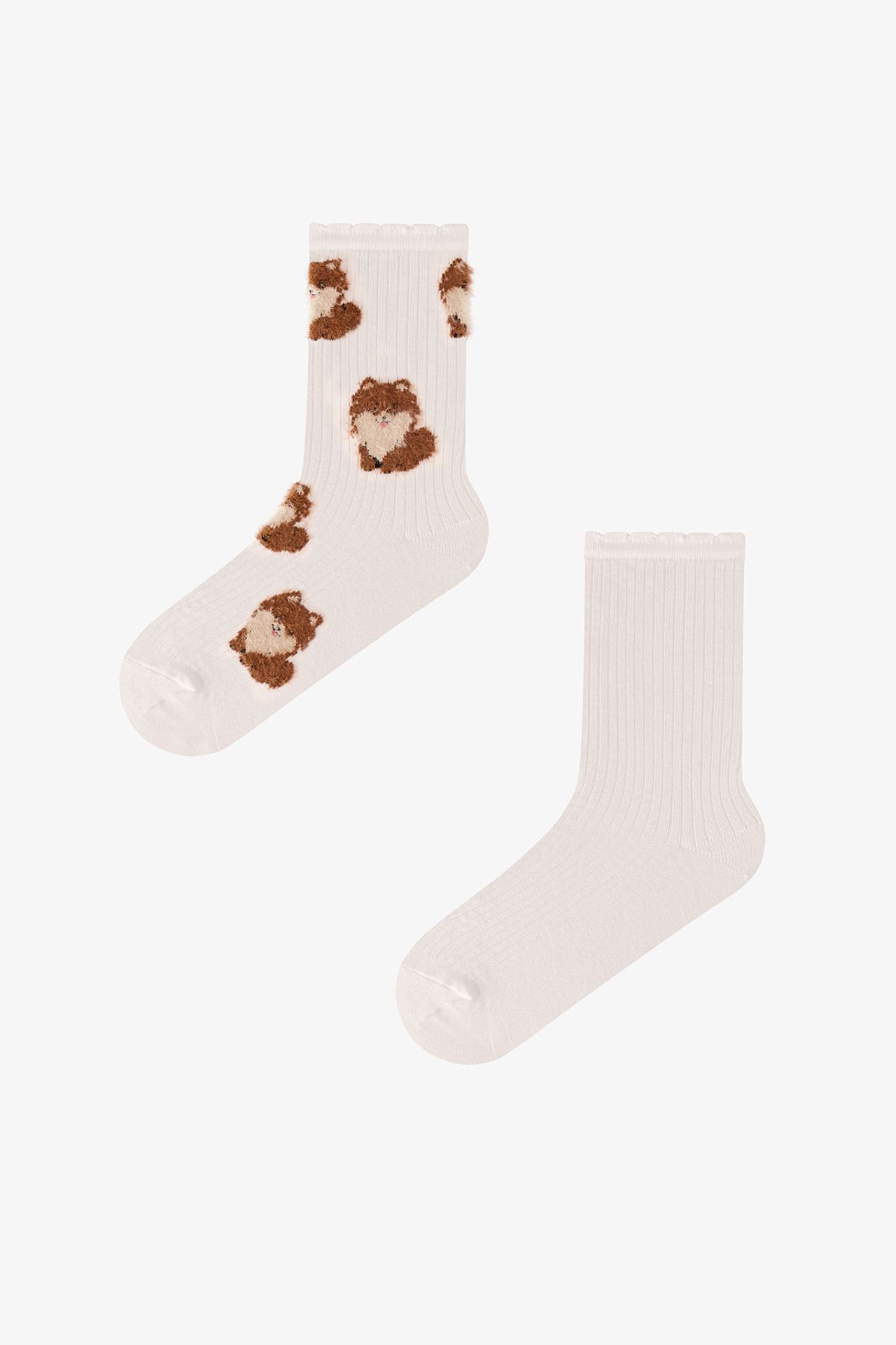 PENTI Furry Dog Cotton Ruffle Pair Crew Socks 1
