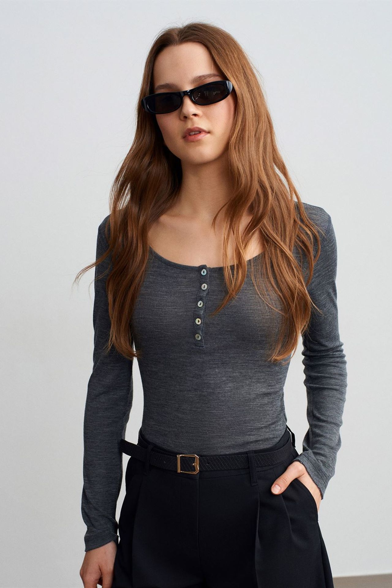 DILVIN Düğmeli İnce Yün Örgü Bluz 3