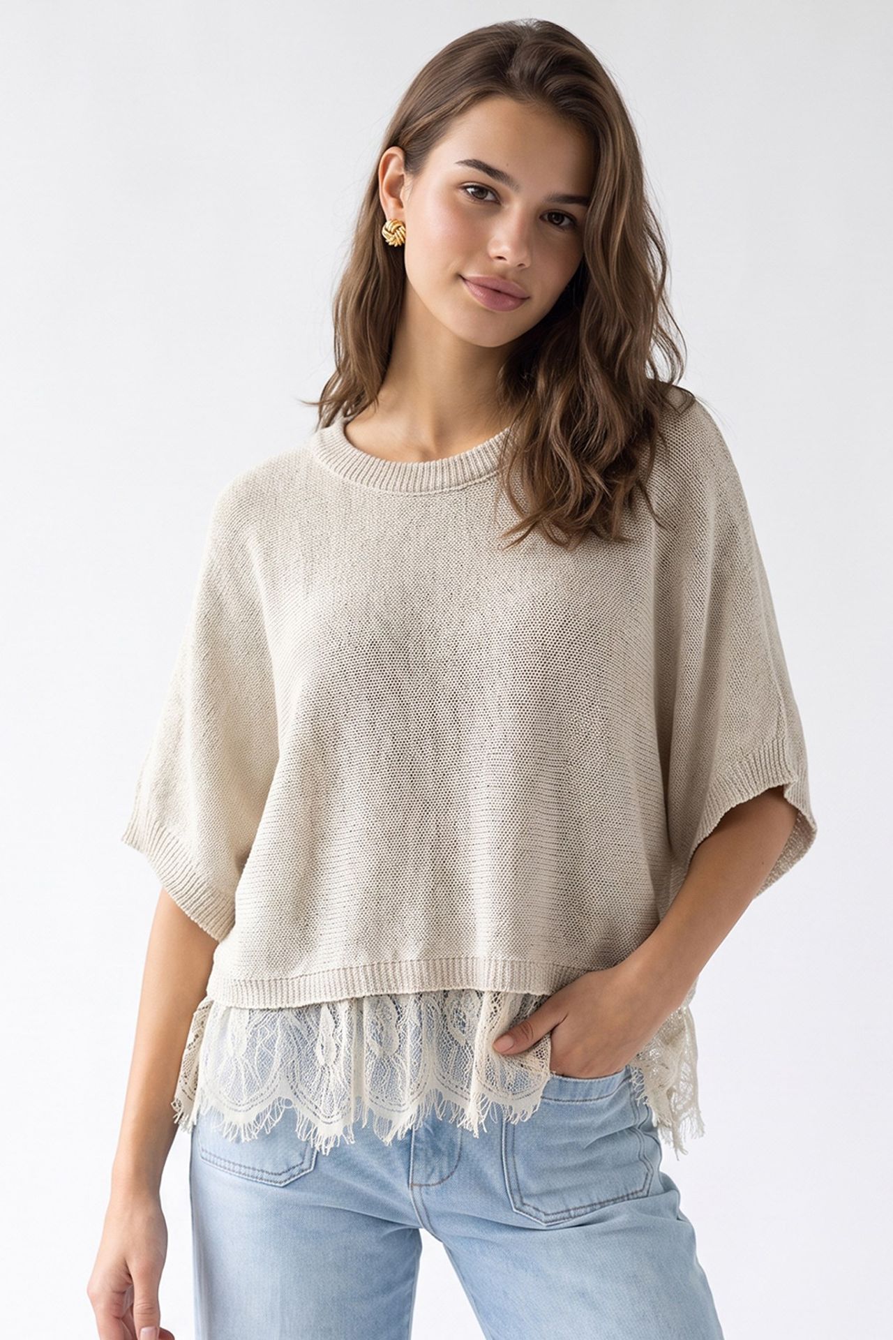 MIXRAY Women's Loose Crop Knit Sweater 4