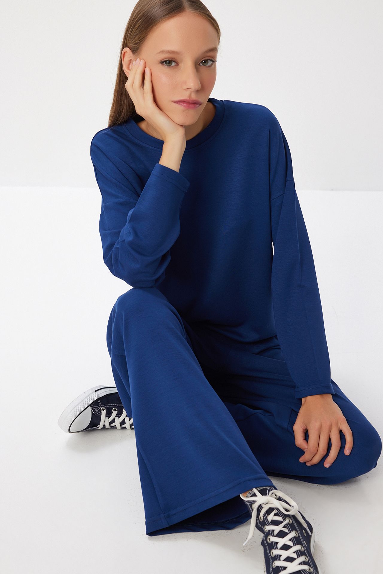 ISTANBUL Wide Leg Two-Piece Set with Crew Neck Blouse 1