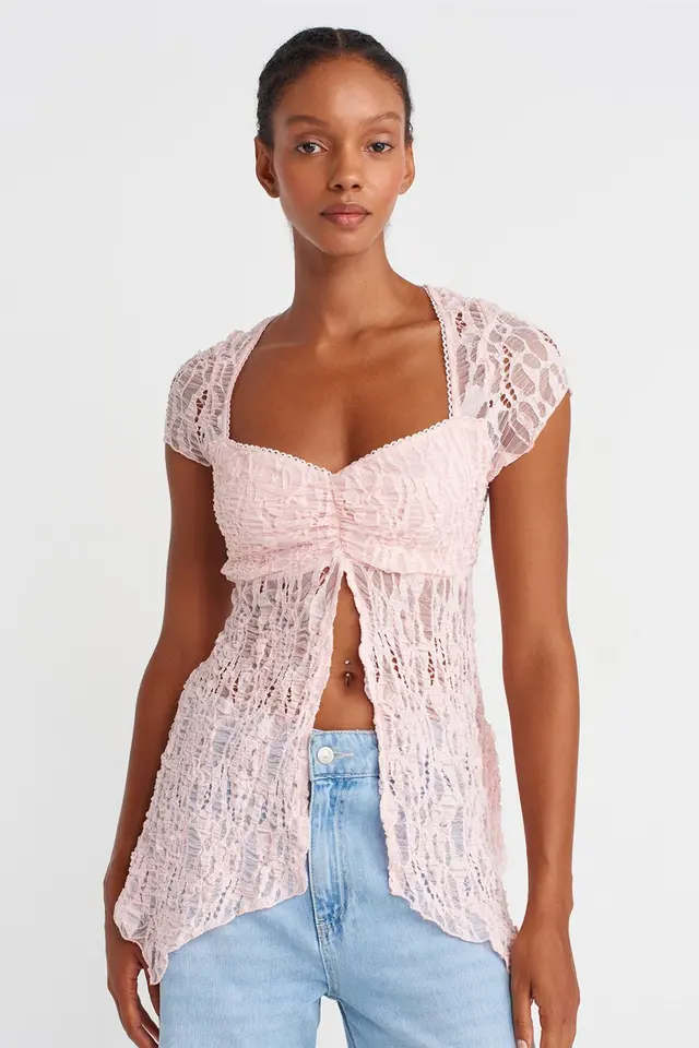 DILVIN Slim Fit Lace Square-neck Top