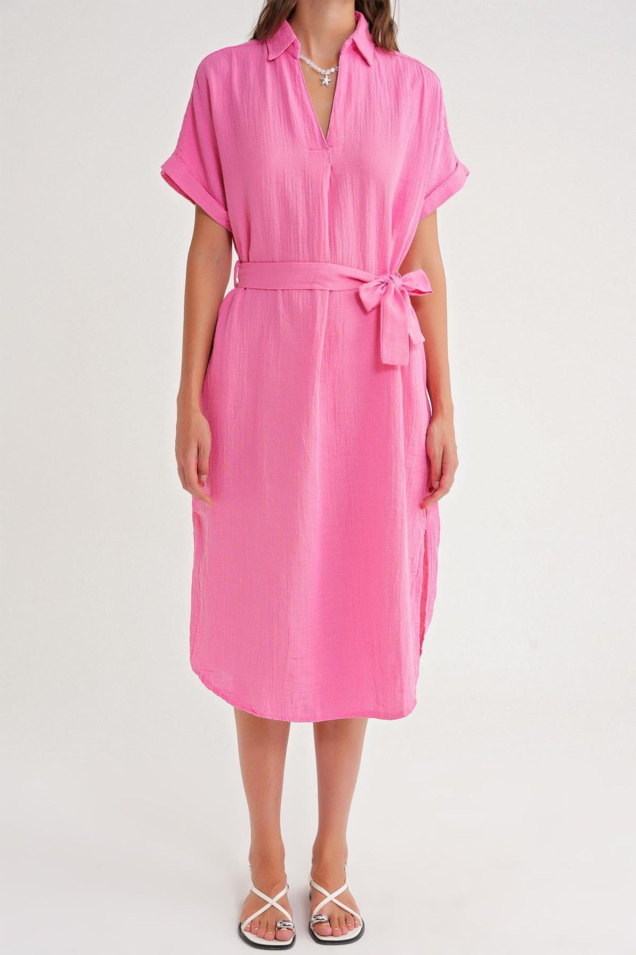 Mixray Belted Short-Sleeve Midi Dress 6