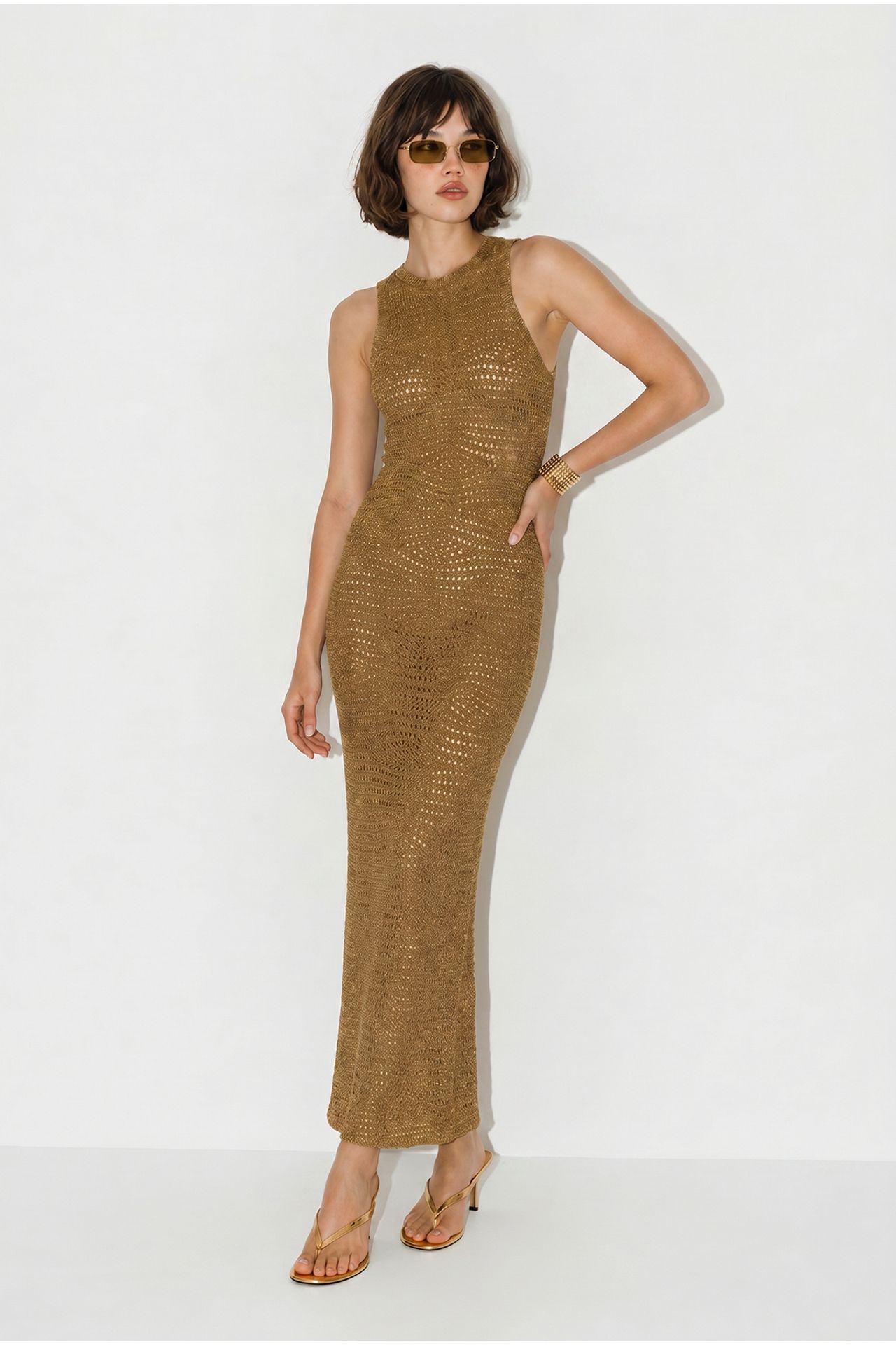 LUCCI Textured Viscose Sleeveless Bodycon Maxi Dress 3