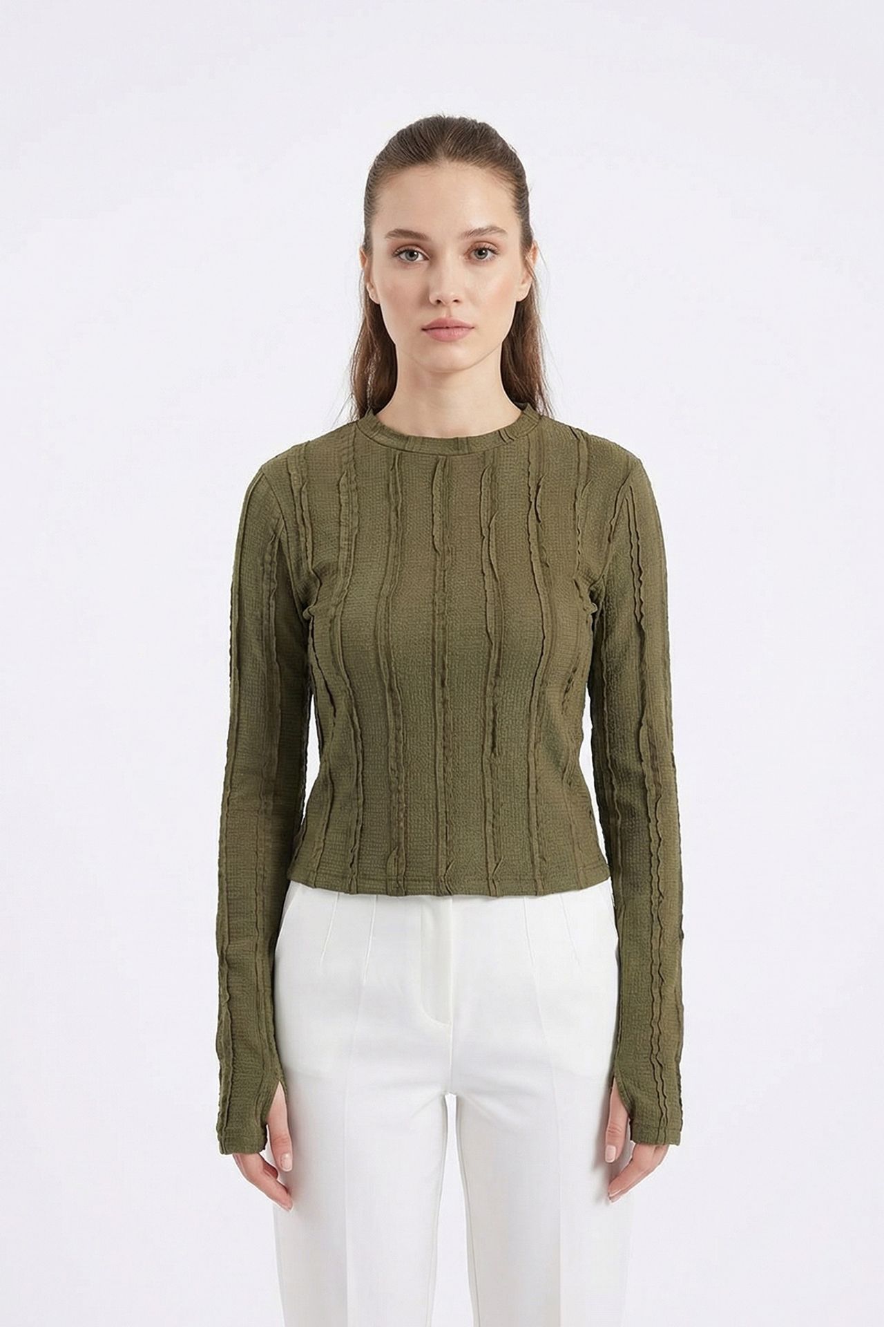 BDART Ribbed Crew Neck Long Sleeve Blouse 1