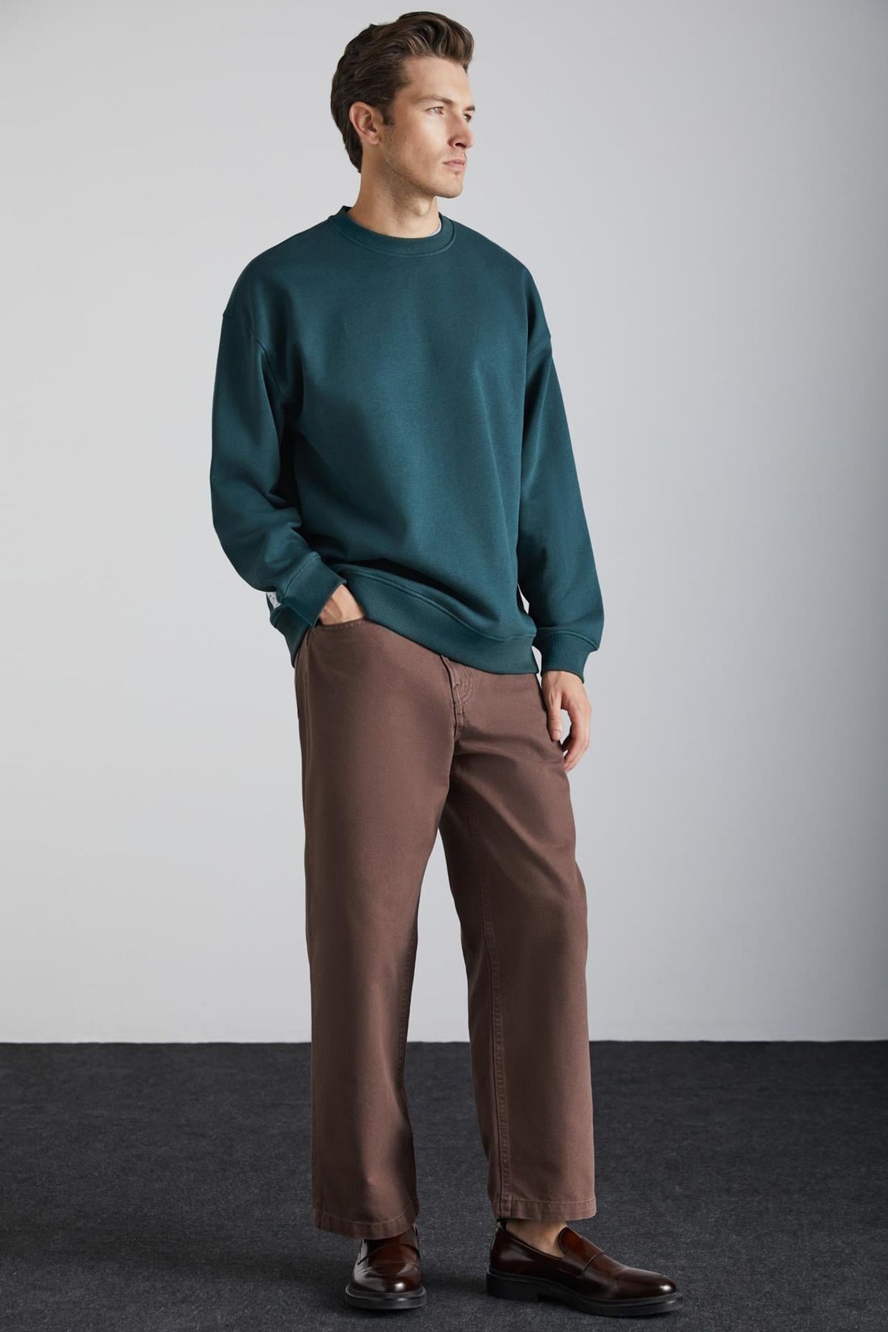 GRIMELANGE Bol Kesim Fitilli Bisiklet Yaka Sweatshirt 3