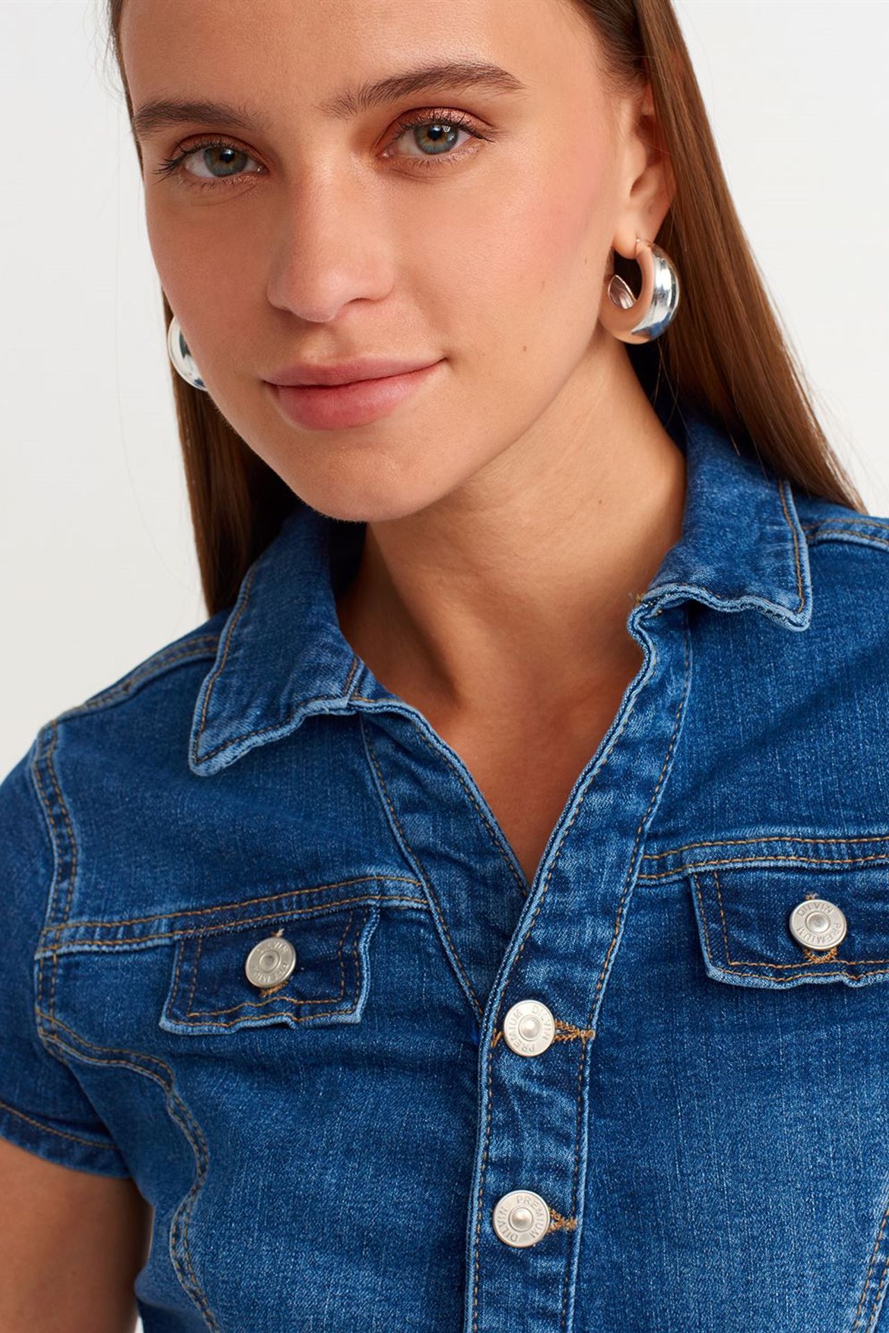 DILVIN Kemerli Denim Mini Elbise 4
