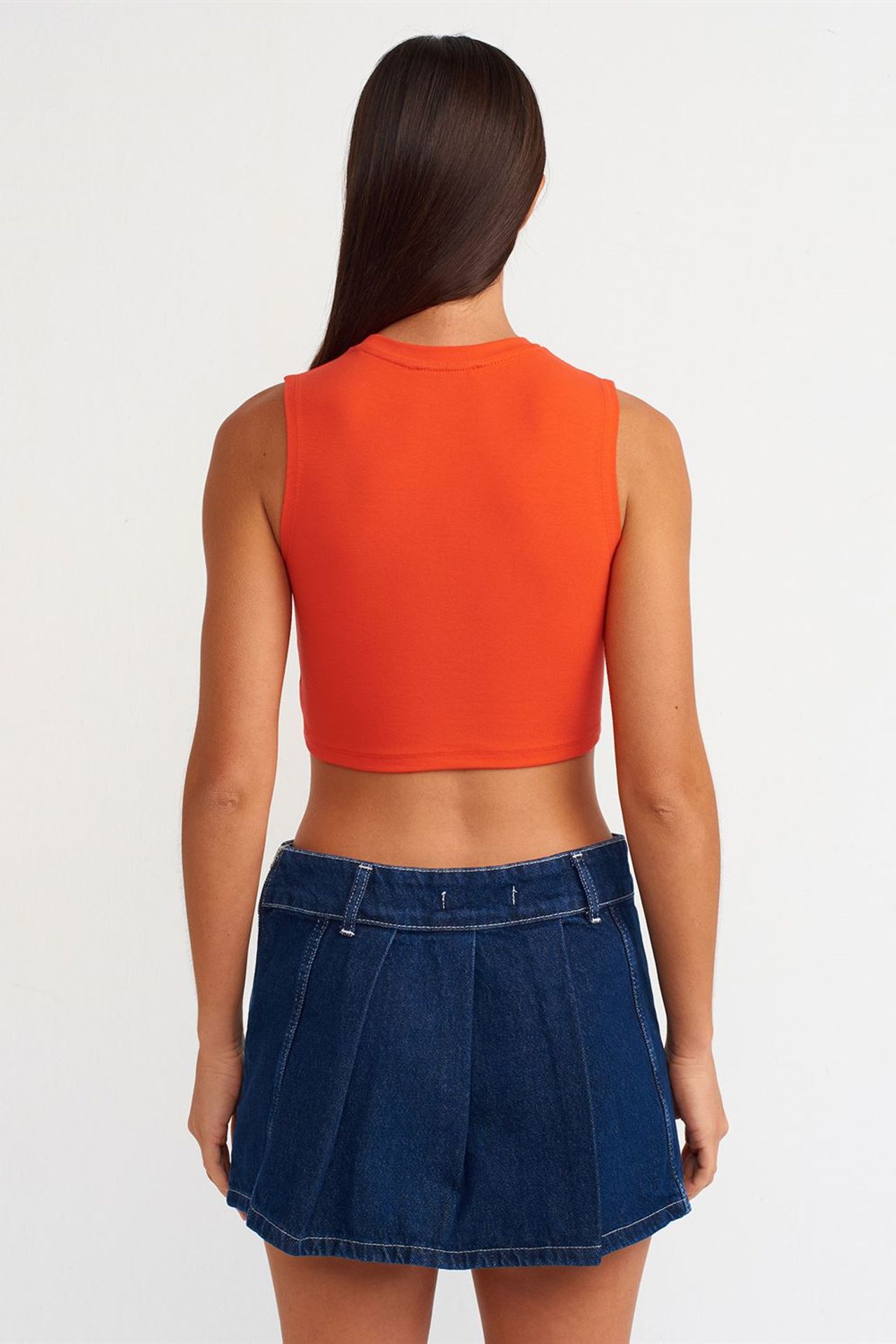 DILVIN Pamuklu Jarse Kolsuz Crop Bluz 2