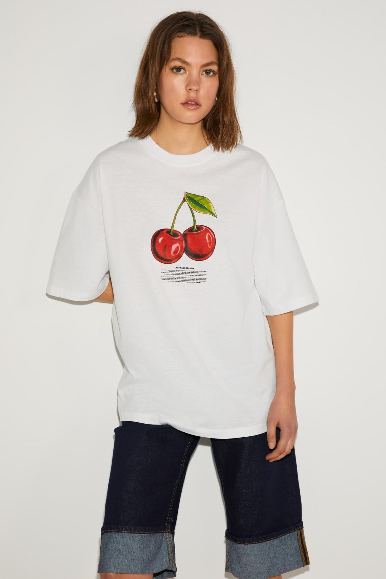 GRIMELANGE Baskılı Bisiklet Yaka Oversize Tişört 6