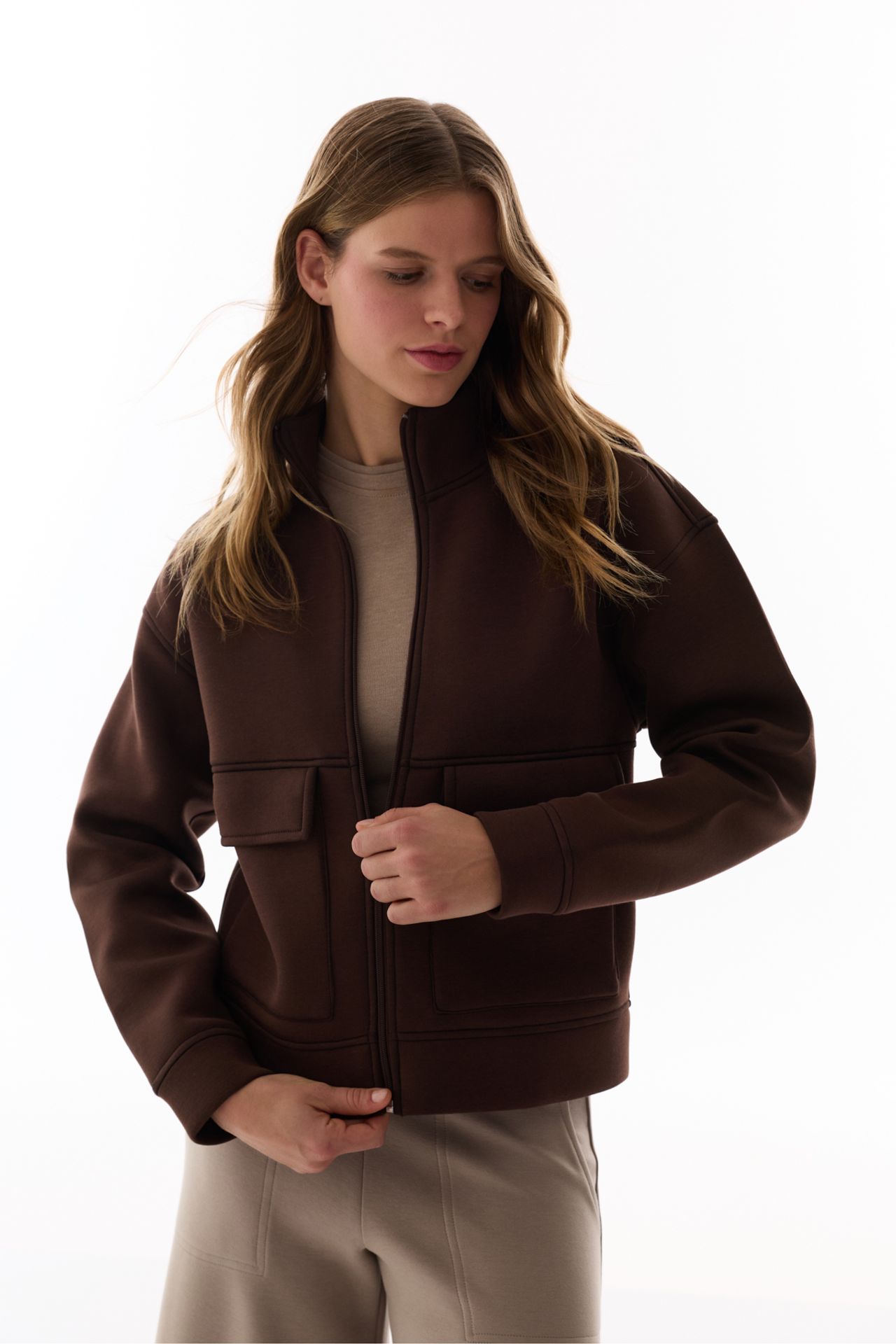 PENTI Pocket Detail Scuba Zip-Up Long Sleeve Jacket 1