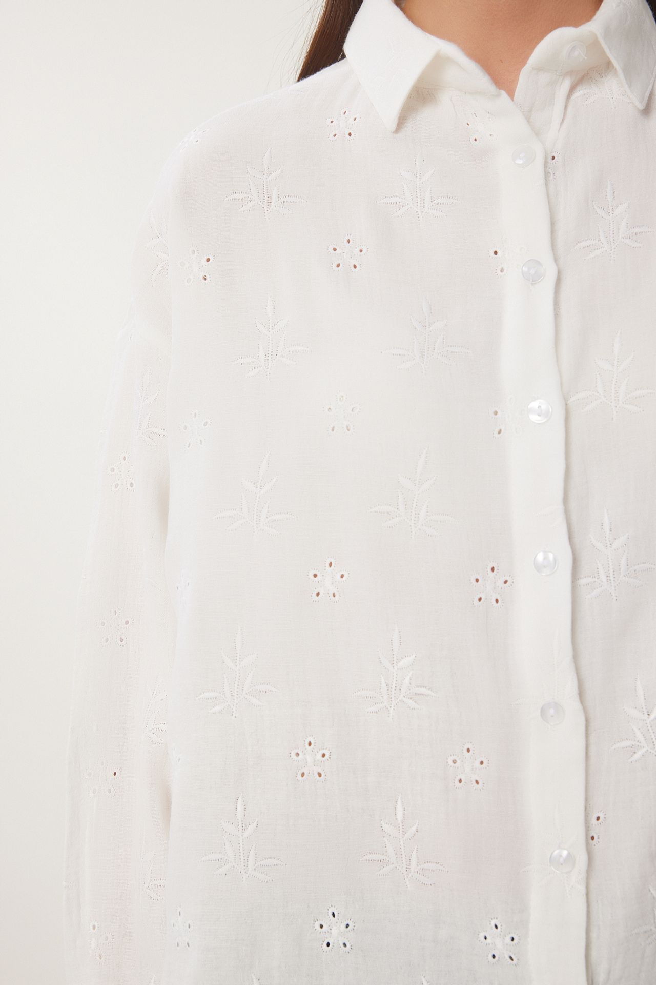 ISTANBUL Textured Embroidered Long Sleeve Shirt with Button Closure 4