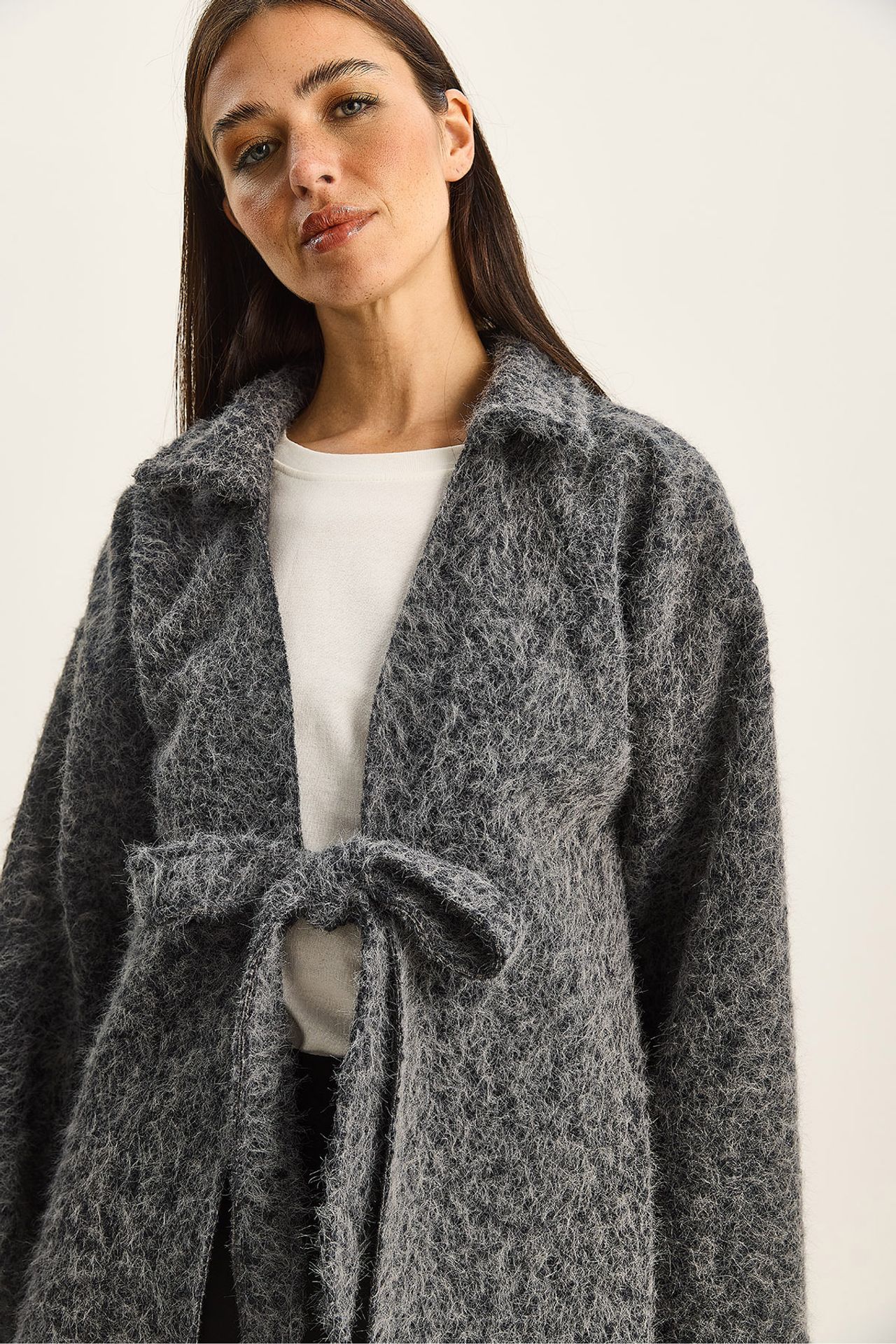 LUCCI Textured Oversized V-Neck Tie Closure Cardigan 5