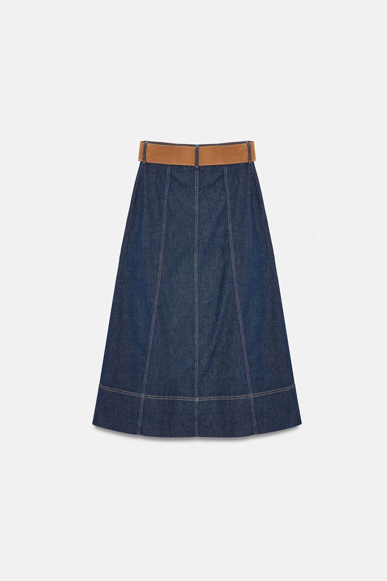 DILVIN High-Waist A-Line Denim Maxi Skirt With Belt 6
