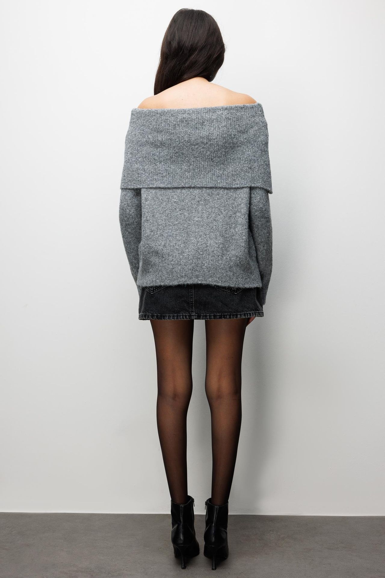 MIXRAY Oversize Fitilli Örme Bluz, Madonna Yakalı 5