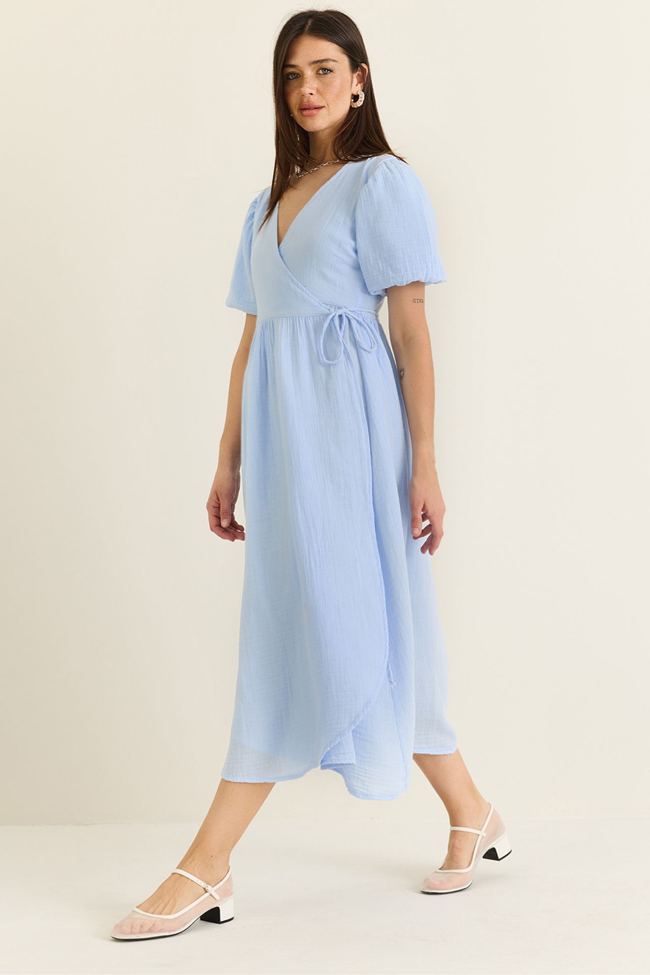 LUCCI Textured V-neck Midi Dress with Wrap Closure 1