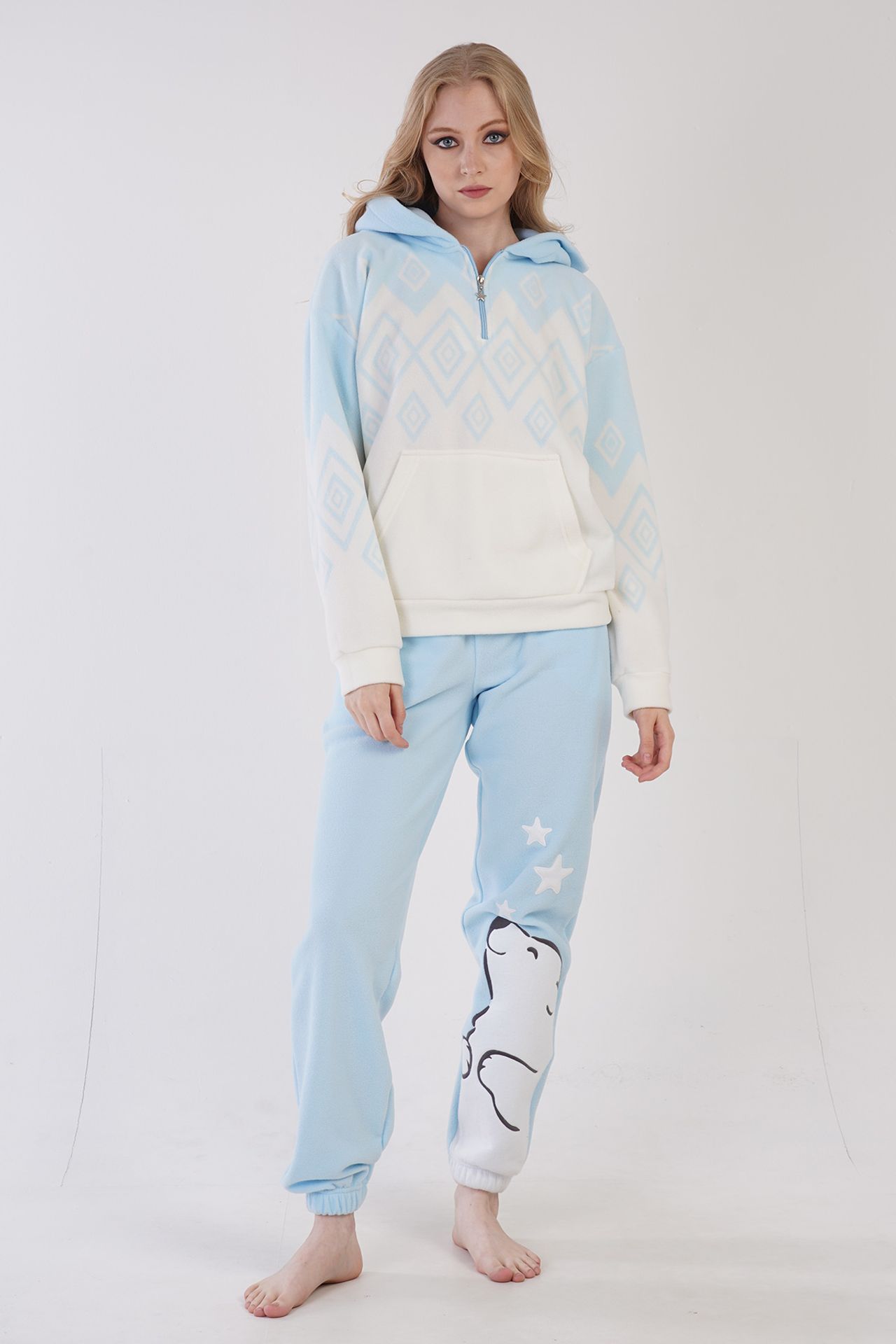 YAKE Kapüşonlu Fermuarlı İki Parçalı Pijama Takımı 2