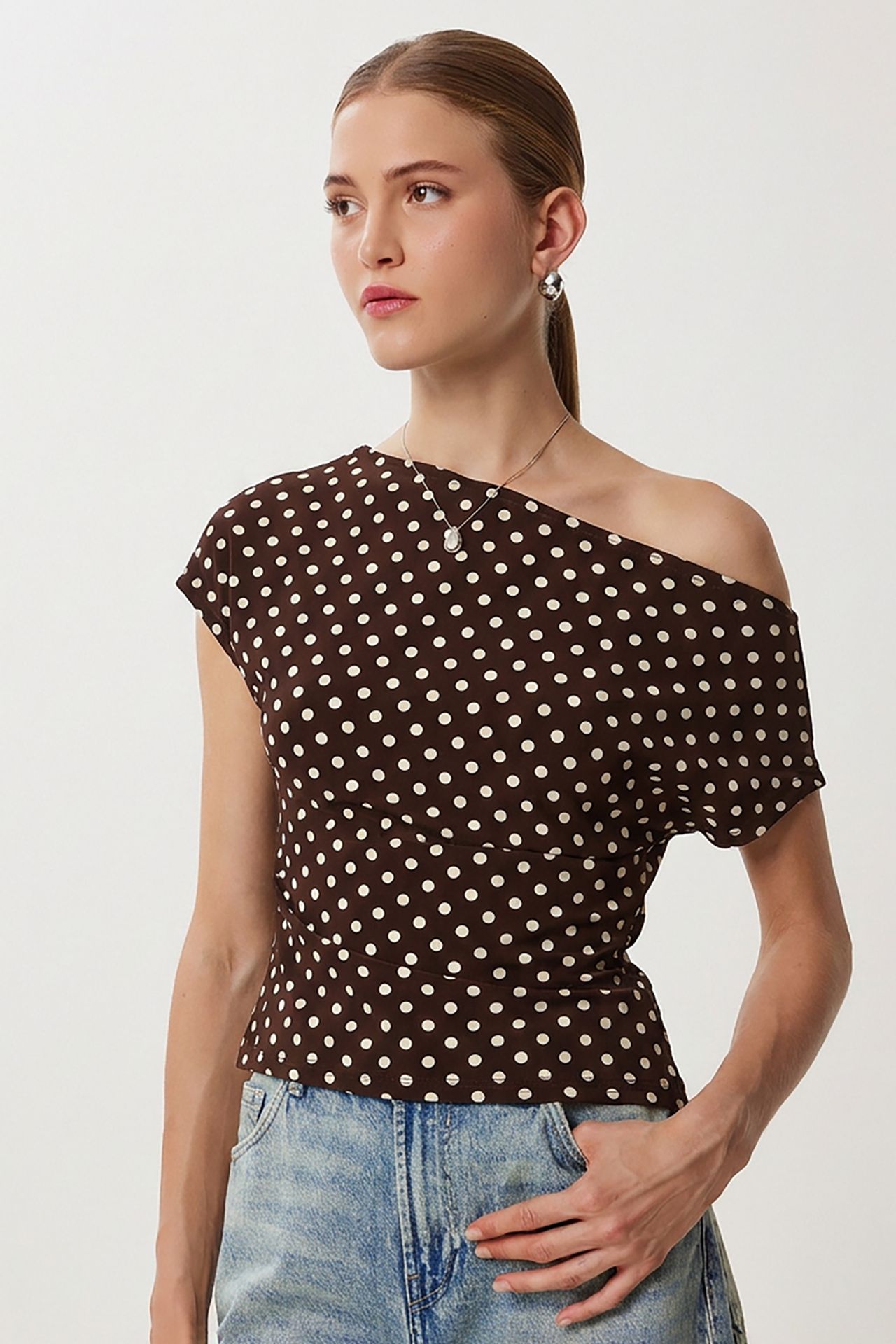 ISTANBUL Off-Shoulder Polka Dot Poplin Blouse 2