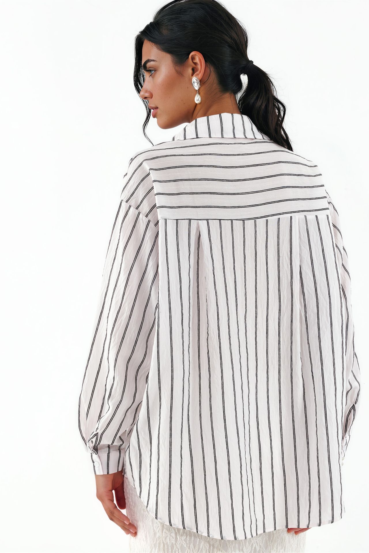 BDART Textured Striped Oversized Shirt with Button Closure 3